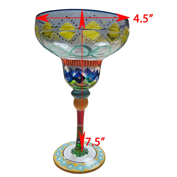 4 pcs  Pier 1 Margarita Glasses Mouth Blown Hand Painted Party Cocktail Stemware - Picture 8 of 8